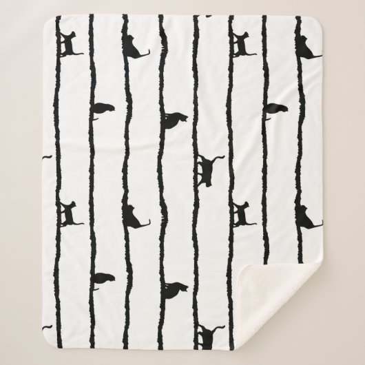 Kat Silhouet Strepen Abstract Hand getrokken Patro Sherpa Deken (Voorkant)
