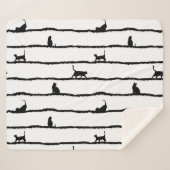Kat Silhouet Strepen Abstract Hand getrokken Patro Sherpa Deken (Voorkant (horizontaal))