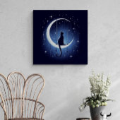 Kat silhouet swingen van de halve maan canvas afdruk
