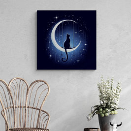 Kat silhouet swingen van de halve maan canvas afdruk