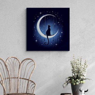 Kat silhouet swingen van de halve maan canvas afdruk