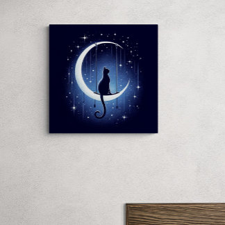 Kat silhouet swingen van de halve maan canvas afdruk