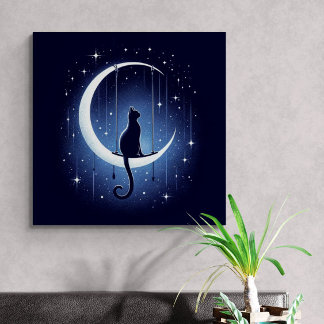 Kat silhouet swingen van de halve maan canvas afdruk