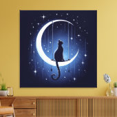 Kat silhouet swingen van de halve maan canvas afdruk (Insitu (Woonkamer))