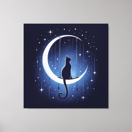 Kat silhouet swingen van de halve maan canvas afdruk (Voorkant)