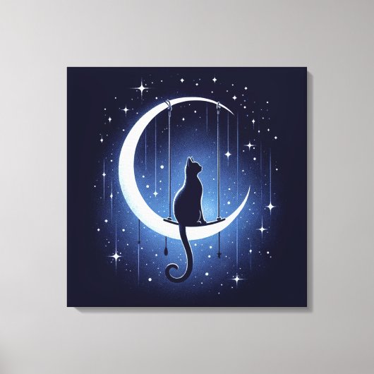 Kat silhouet swingen van de halve maan canvas afdruk (Voorkant)
