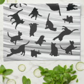 Kat Silhouette Black & White Light Grey Wispy Theedoek (Gevouwen)