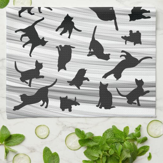 Kat Silhouette Black & White Light Grey Wispy Theedoek (Gevouwen)