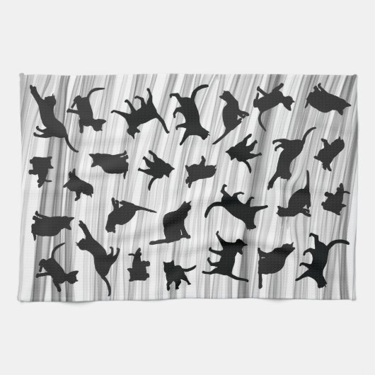 Kat Silhouette Black & White Light Grey Wispy Theedoek (Horizontaal)