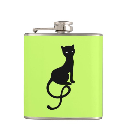 Kat Silhouette, grijs, zwart Kat groen Heupfles (Voorkant)