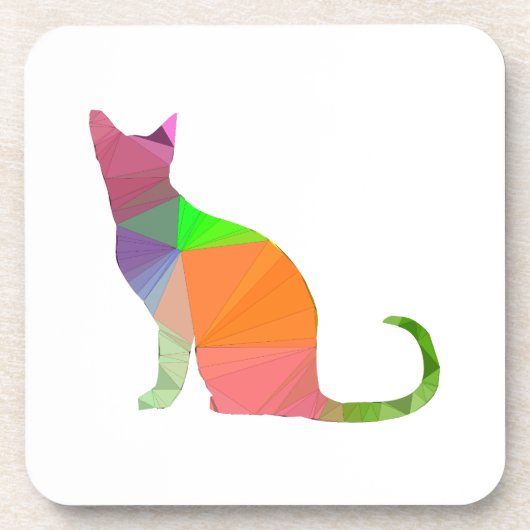 Kat Silhouette met laag poly Drankjes Onderzetter (Voorkant)
