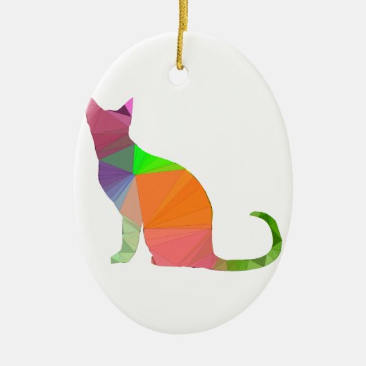 Kat Silhouette met laag poly Keramisch Ornament (Voorkant)