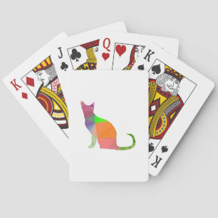Kat Silhouette met laag poly Pokerkaarten
