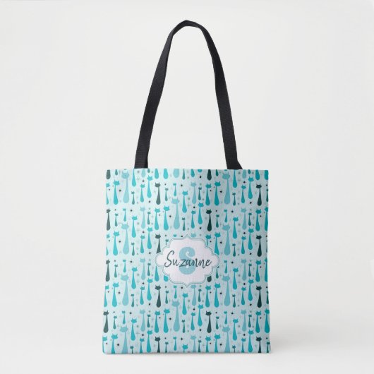 Kat Silhouette van atoomretroflectoren, Blauwgroen Tote Bag (Voorkant)