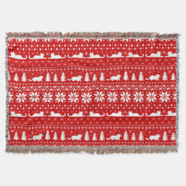 Kat Silhouetten Kerstvakantie Patroon Rood Deken