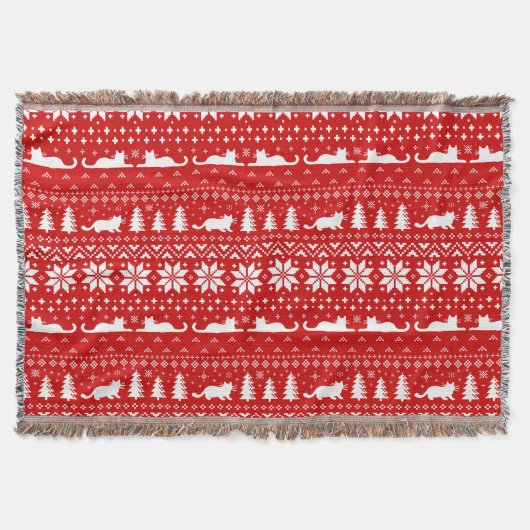 Kat Silhouetten Kerstvakantie Patroon Rood Deken (Voorkant)