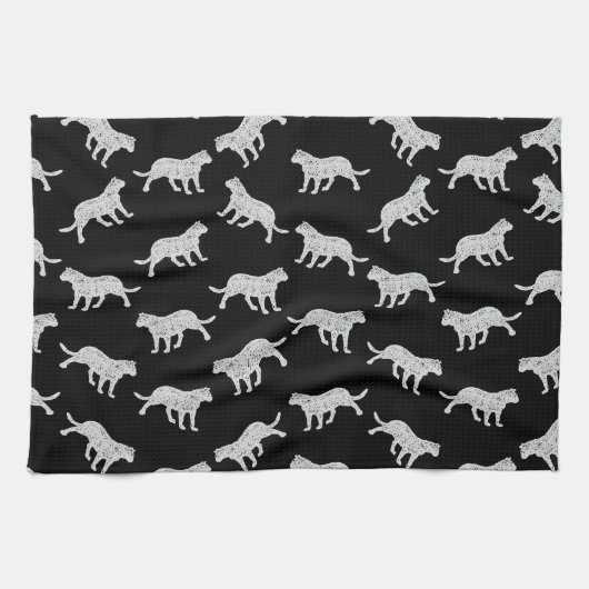 Kat Silhouettes Design Retro Kitten Art Black Theedoek (Horizontaal)