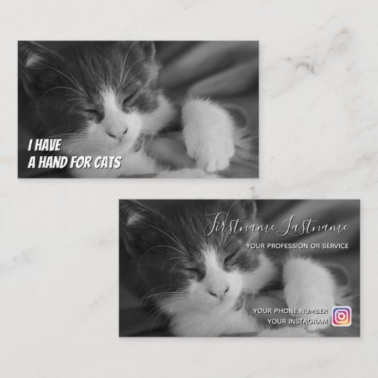 Kat-siters grappige thuiszorg visitekaartje (Voorkant / Achterkant)