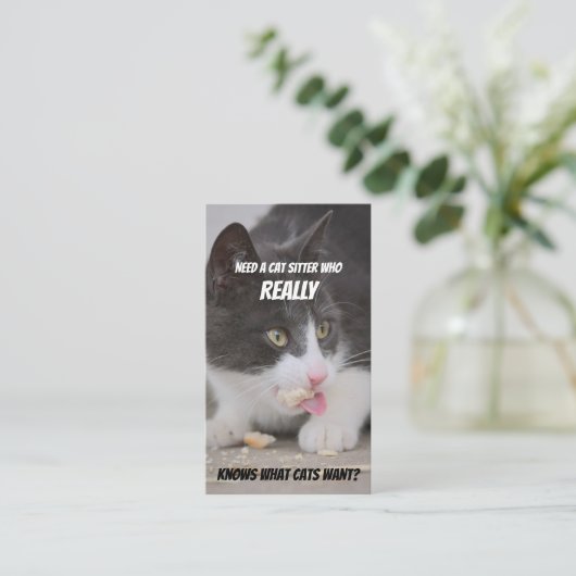 Kat-siters grappige thuiszorg visitekaartje (Staand voorkant)