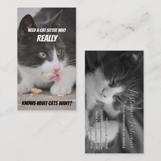 Kat-siters grappige thuiszorg visitekaartje (Voorkant / Achterkant)