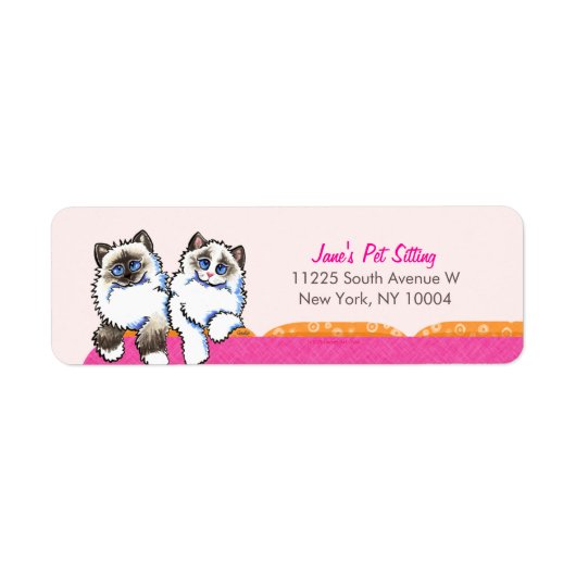 Kat Sitter Business Ragdoll Couch Pink Etiket (Voorkant)