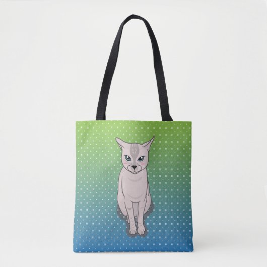 Kat Sitting Turquoise Canvas tas (Voorkant)