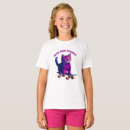 Kat Skater Skateboard T-Shirt (Voorkant volledig)