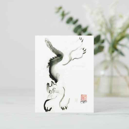Kat Skedaddle, Sumi-e cat Briefkaart (Staand voorkant)