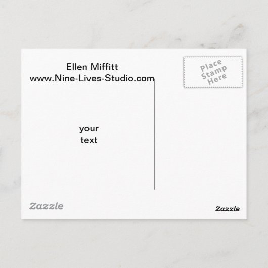 Kat Skedaddle, Sumi-e cat Briefkaart (Achterkant)