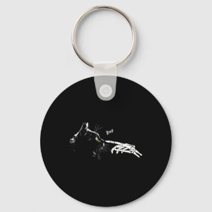 Kat Skelet Hand Boop Halloween Schattige Zwart Kat Sleutelhanger