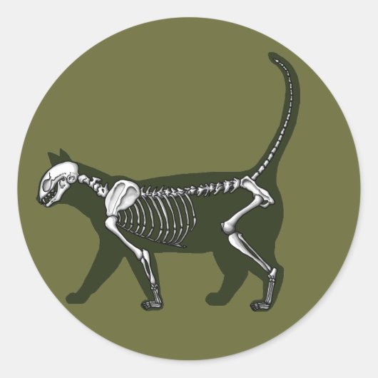 Kat Skeleton Ronde Sticker (Voorkant)