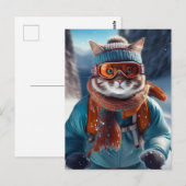 Kat skiën op de besneeuwde hellingen briefkaart (Voorkant / Achterkant)