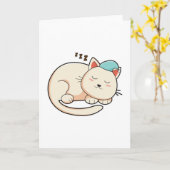 Kat slaapt met nachtmuts kaart (Gele Bloem)