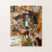 Kat slaapt op laptop tijdens vergadering legpuzzel (Verticaal)