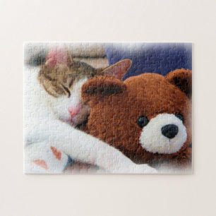 Kat slapen met Teddy Bear Legpuzzel