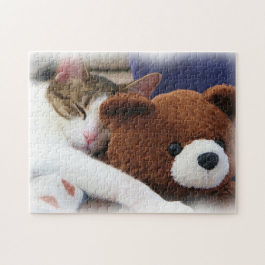 Kat slapen met Teddy Bear Legpuzzel (Horizontaal)