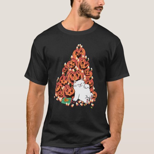 Kat slapen naast enge pompoen Snoep Halloween T-shirt (Voorkant)