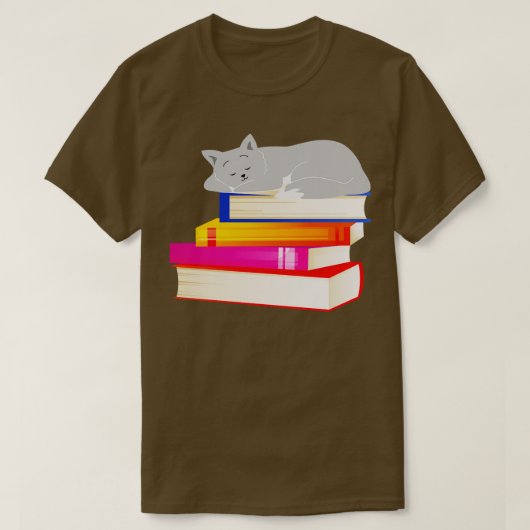 Kat slapen op Boeken Reading Cat Lover T-shirt (Design voorkant)