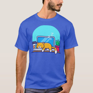 Kat Slapen op laptop-Cartoon T-shirt