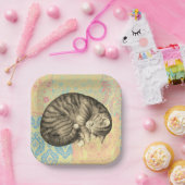 Kat slapen op quilt schattig papieren bordje (Feest)