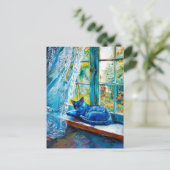 Kat Slapen op Raamrand Briefkaart (Staand voorkant)