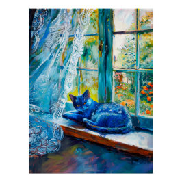 Kat Slapen op Raamrand Perfect Poster