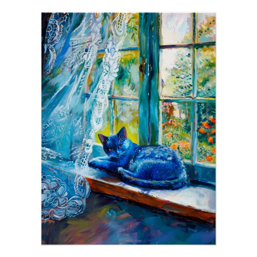 Kat Slapen op Raamrand Perfect Poster (Voorkant)
