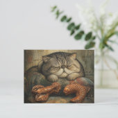 Kat Slapend Met Kreeft en Vis Briefkaart (Staand voorkant)