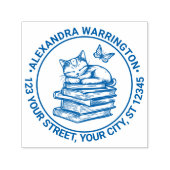 Kat Slapend op Boeken, Vlinder Naam Adres Zelfinktende Stempel (Design)