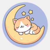 Kat Slapend Op De Maan Ronde Sticker (Voorkant)