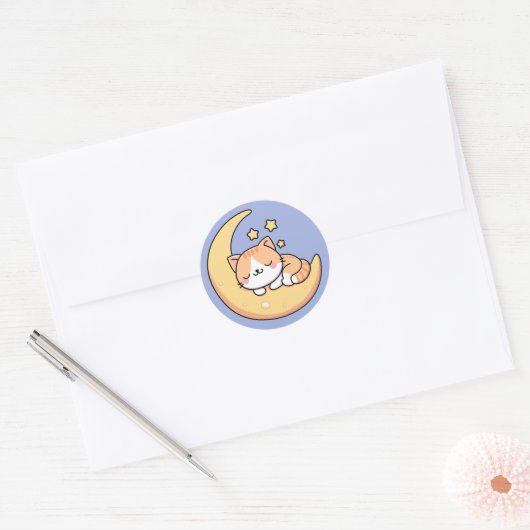 Kat Slapend Op De Maan Ronde Sticker (Envelop)
