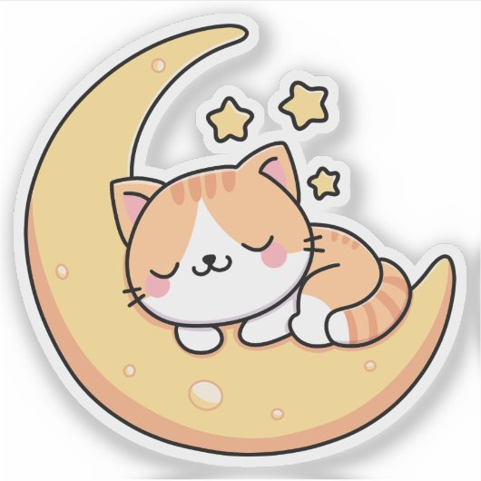 Kat Slapend Op De Maan Sticker (Voorkant)