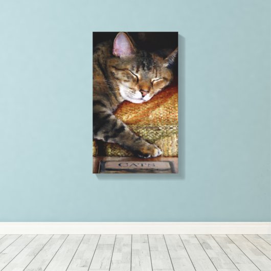 Kat Slaperige Boek Canvas Afdruk (Insitu (Houten vloer))