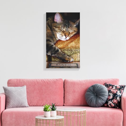 Kat Slaperige Boek Canvas Afdruk (Insitu (Woonkamer))